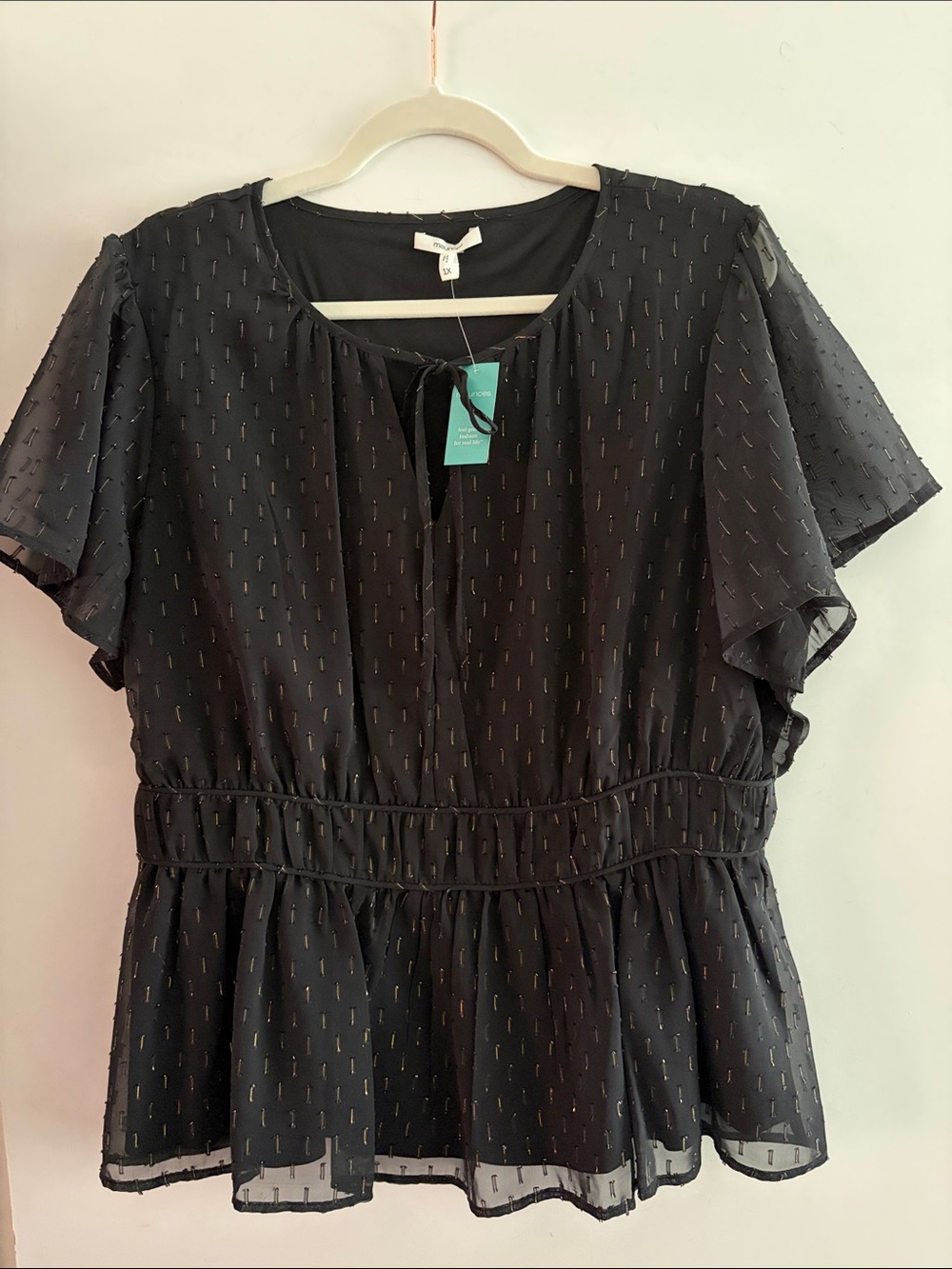 Maurices Black Short-Sleeve Tie-Front Peplum Blouse